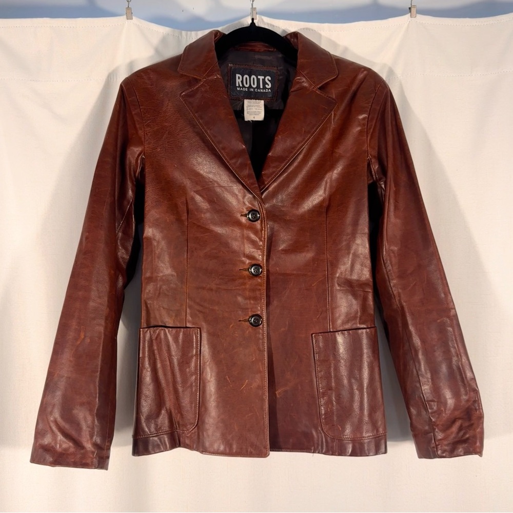 Vintage 90s Roots Brown Leather Jacket